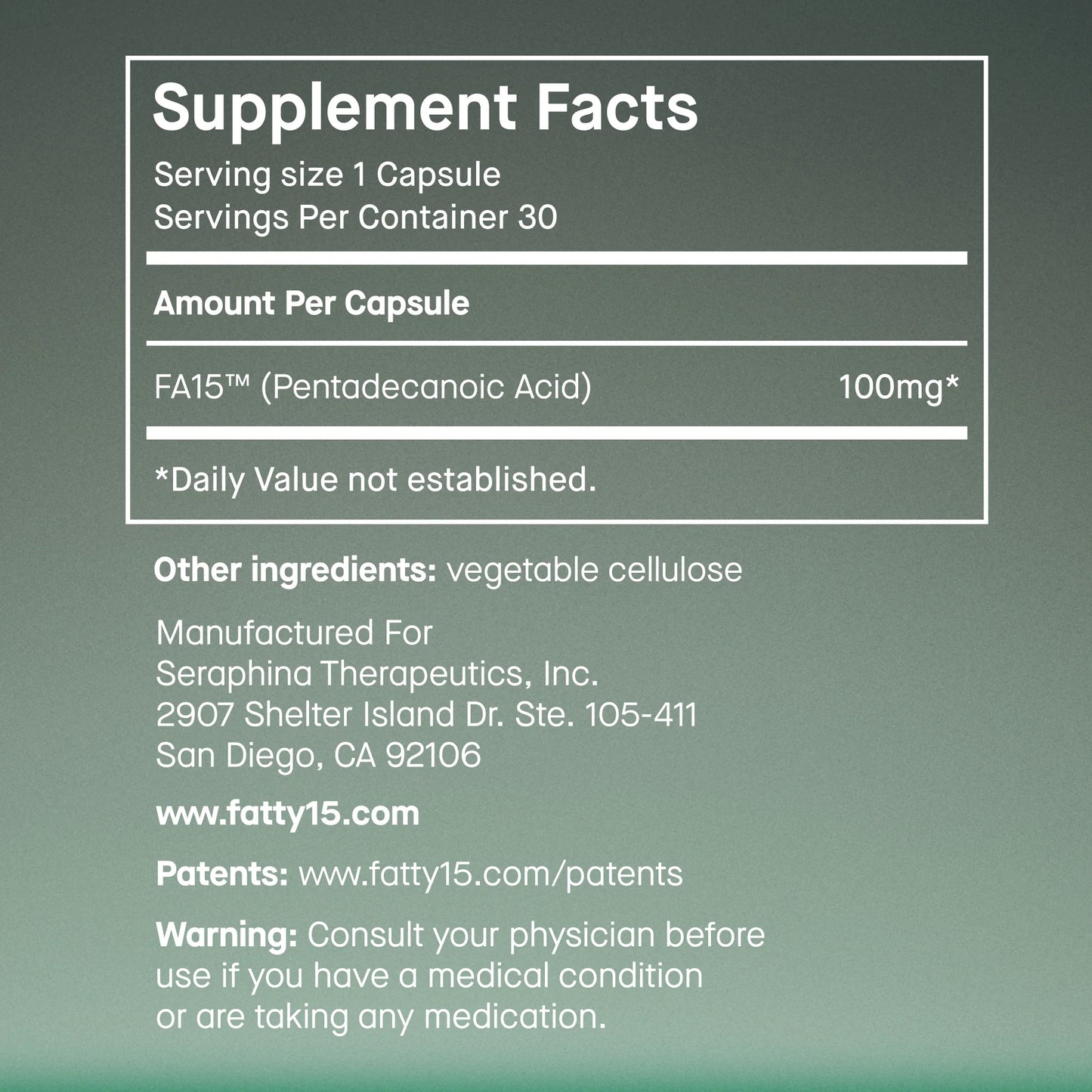 Fatty15 Healthy Aging Supplement- 90 Vegan 100mg capsules